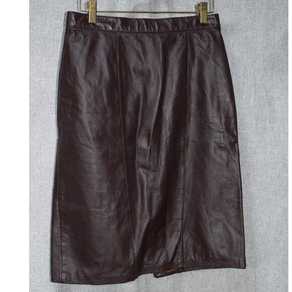 Vintage Robinson’s Soft Nappa Leather Pencil Skirt Dark Brown Women’s - Picture 1 of 3